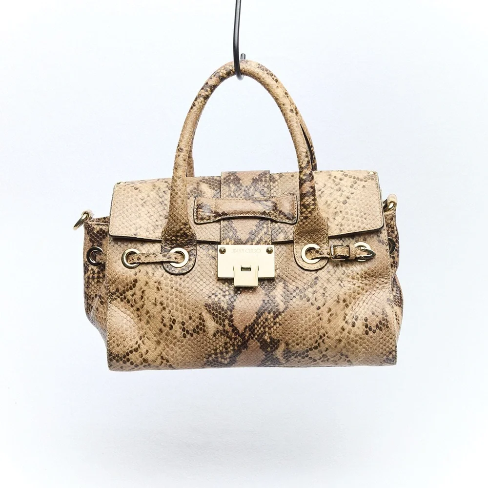 Jimmy Choo‎ Python Handbag Tan Snake Print Satchel